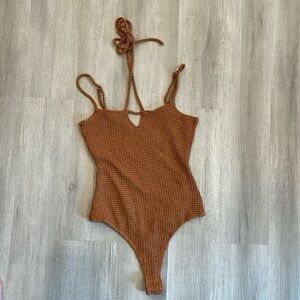 Lulus Brooklyn Girl Brown Knit Halter Bodysuit Size Small